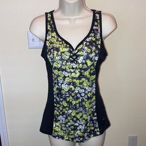 Floral Women's Sport Tank Top with Black and Yellow